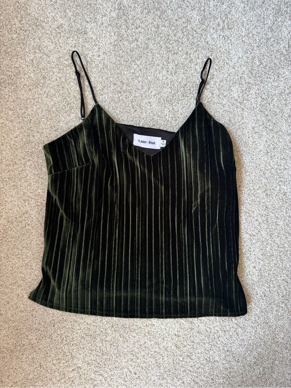 Line & Dot Dark Olive Green Velvet Striped Cami